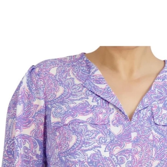 Jones New York Paisley split neck blouse - Picture 4 of 5